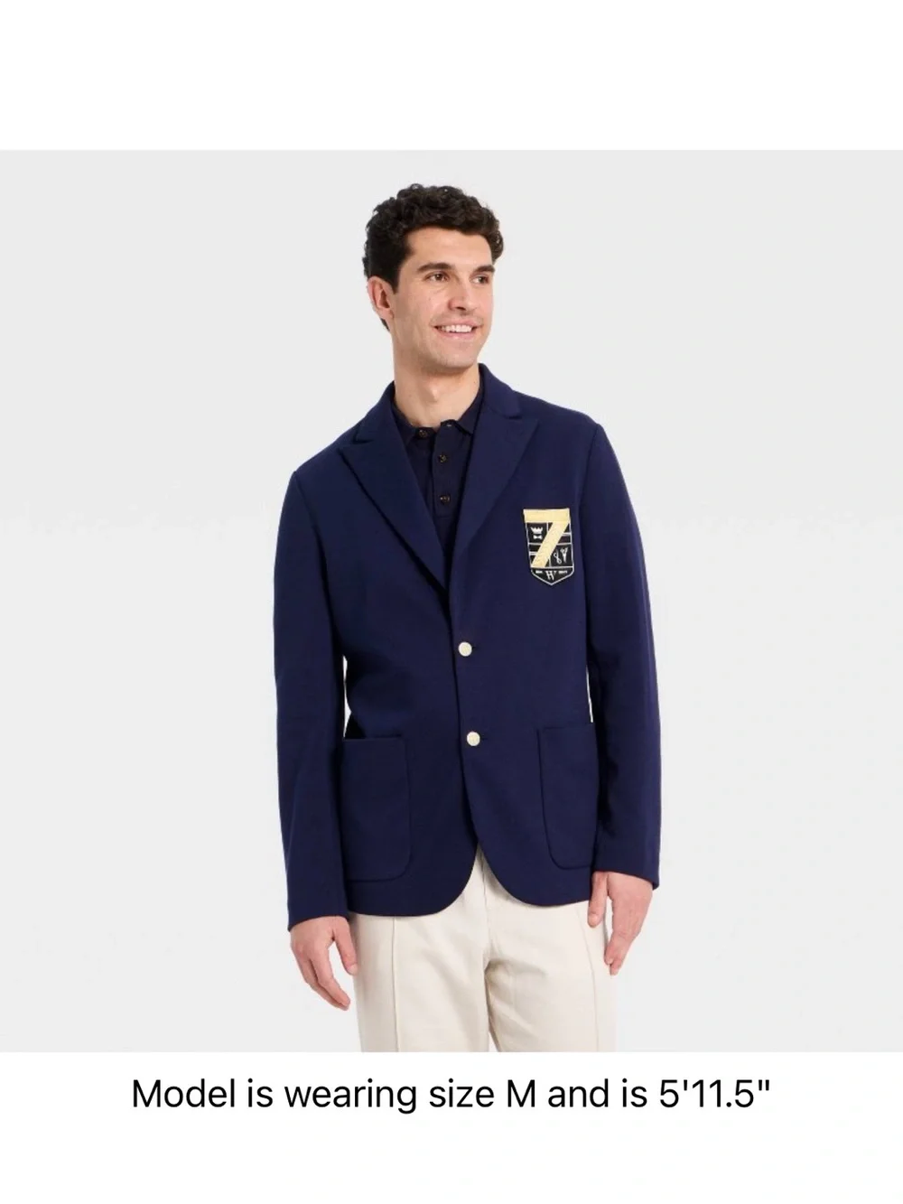 Houston White Men's Navy Blazer with Crest Patch